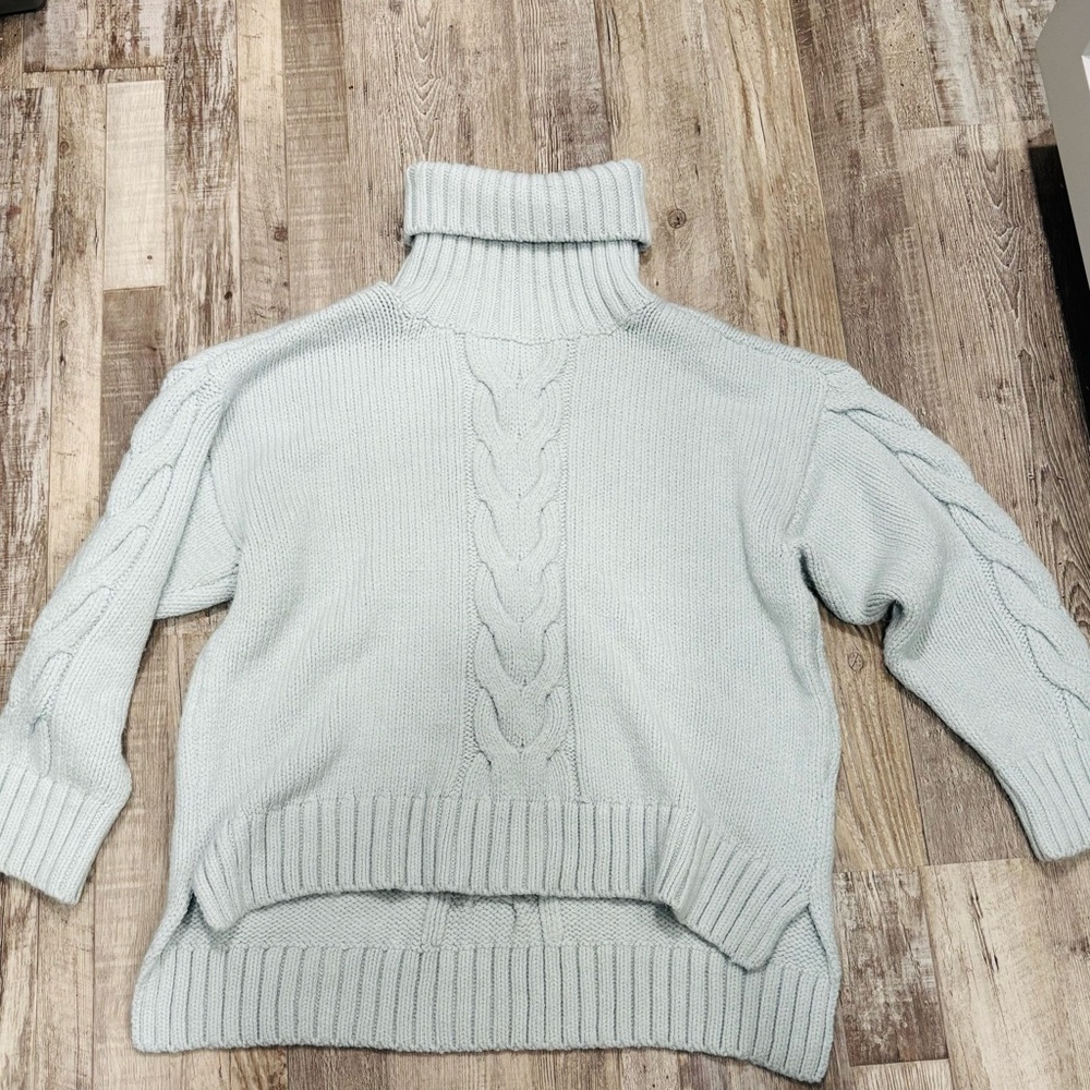 Pilcro Slouchy Cable Knit Turtleneck Very Oversized Small.Light Blue - Picture 3 of 7